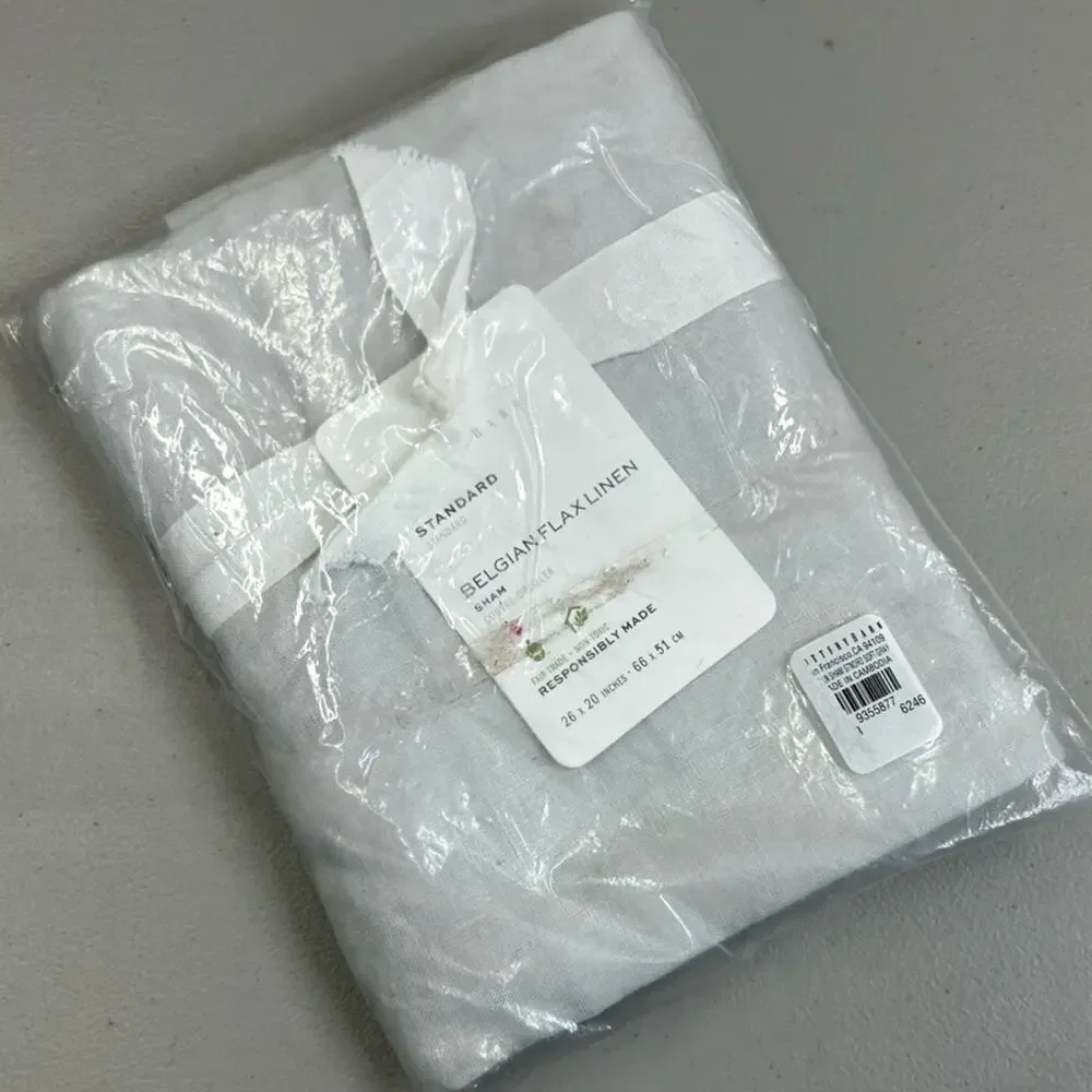 Pottery Barn Belgian Flax Linen Standard Sham Pillow Cover Light Gray NEW